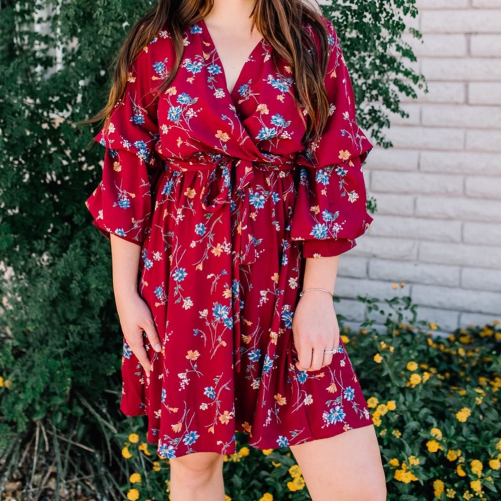Mauve dress with floral detailing